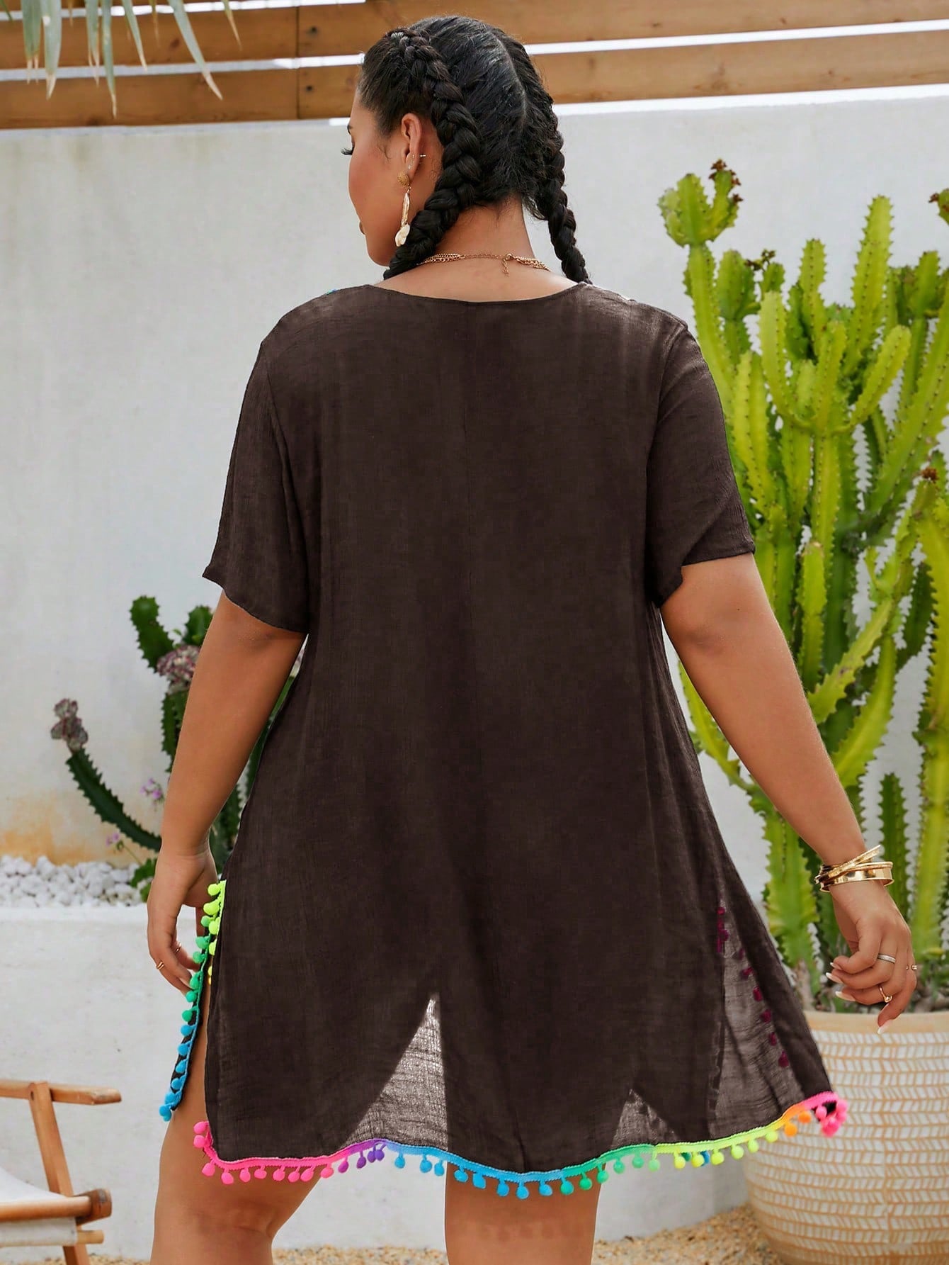 Swim Lushoire Plus Size Women's Floral Lace Splice V-Neck Gradient Hem Sexy Casual Beach Cover Up Cover Up For Summer Beach Vacation