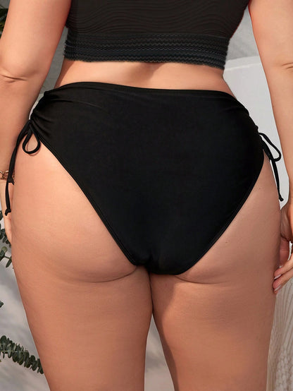 Swim Lushoire Summer Beach Plus Size Women's Drawstring Bikini Bottoms