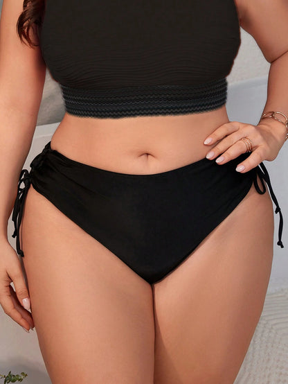 Swim Lushoire Summer Beach Plus Size Women's Drawstring Bikini Bottoms