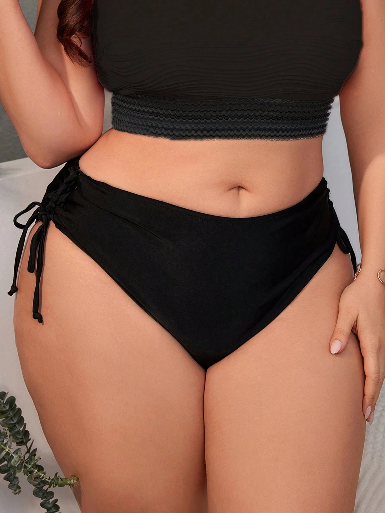 Swim Lushoire Summer Beach Plus Size Women's Drawstring Bikini Bottoms