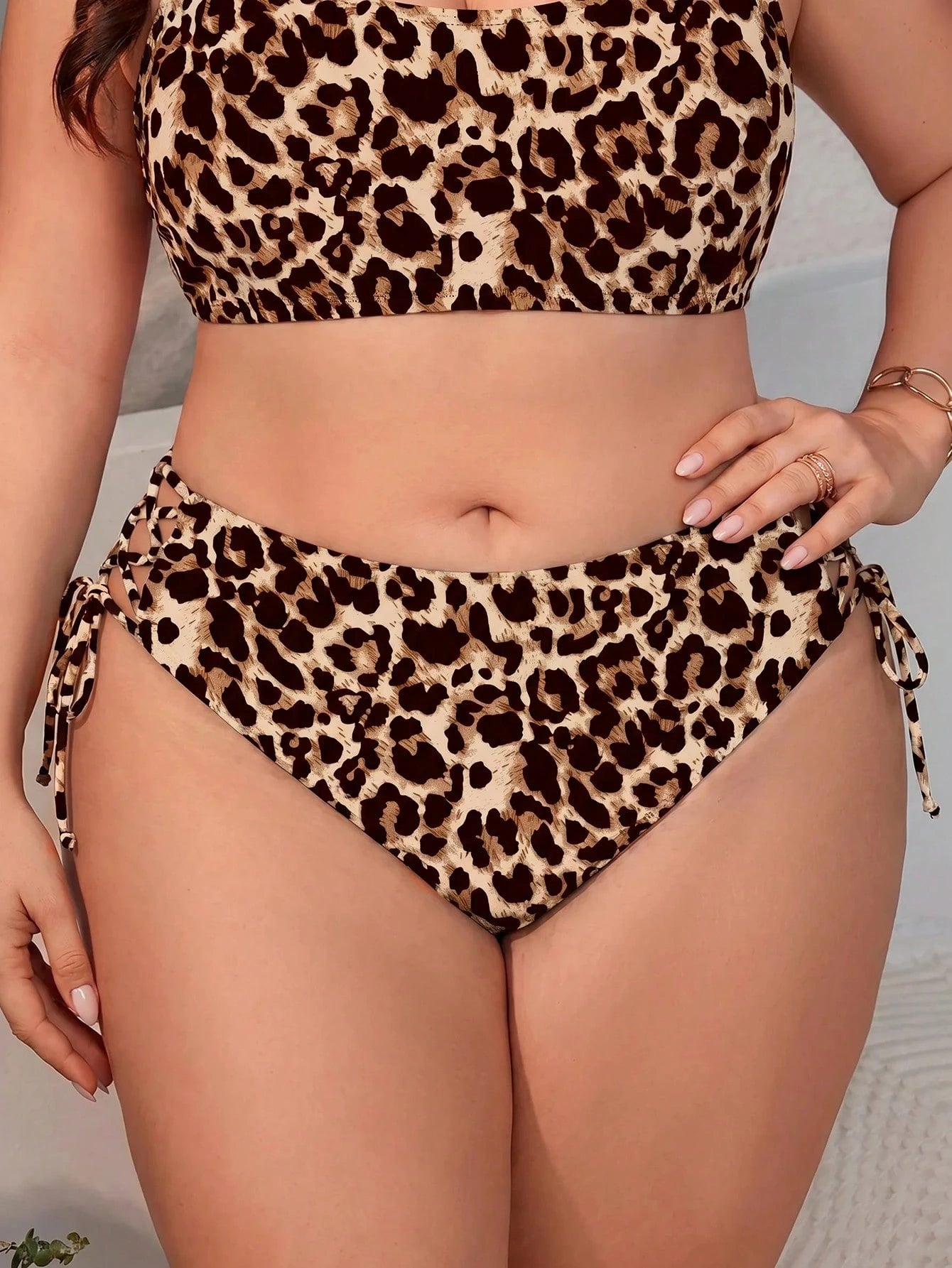 Swim Lushoire Summer Beach Plus Size Women's Drawstring Bikini Bottoms