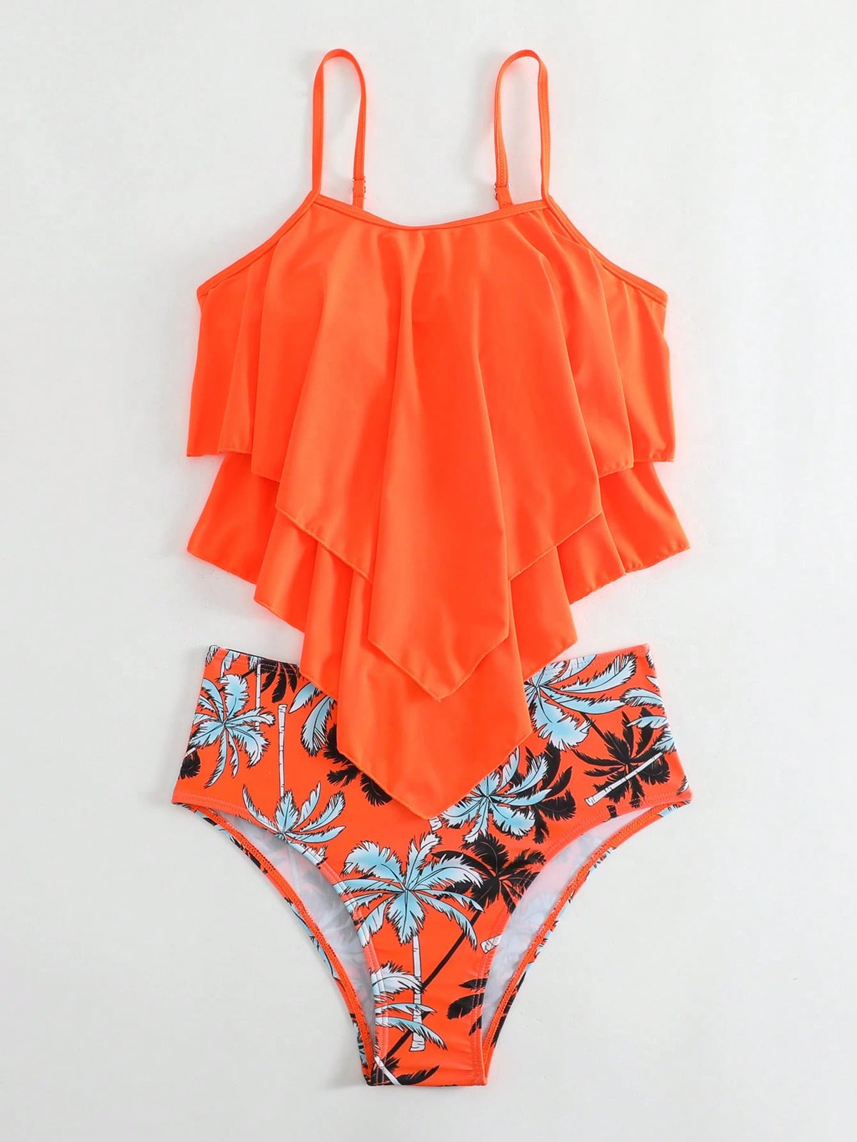 Swim Lushoire Summer Beach Tropical Print Hanky Hem Tankini Swimwear Set, Bathing Suit