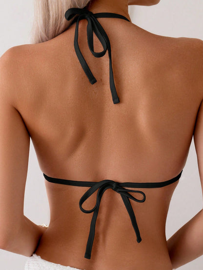 Swim Lushoire Summer Beach Women's Solid Color Simple Bikini Set