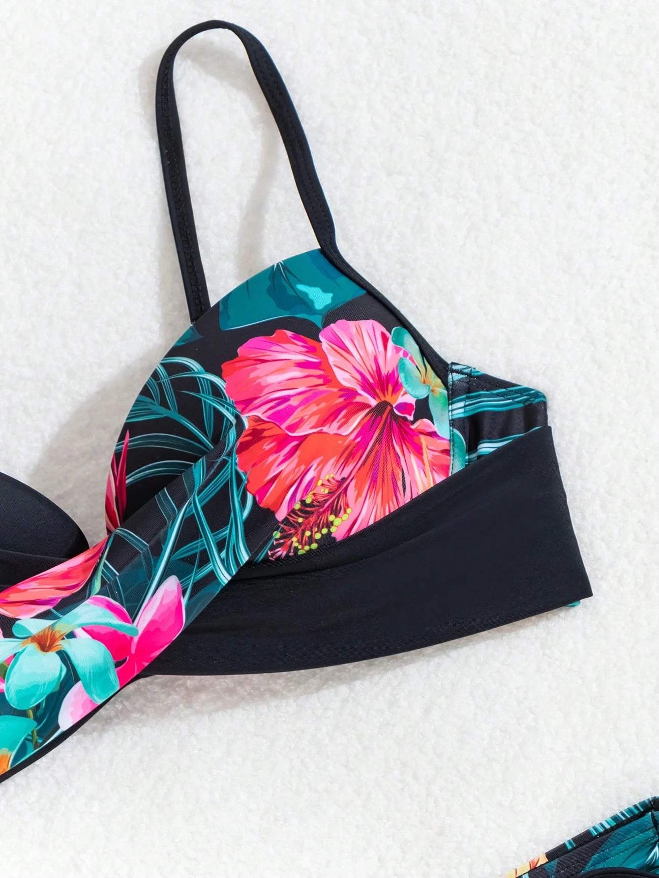 Swim Lushoire Summer Cross Wrap Push Up Bikini Set With Spaghetti Straps, Underwire, Floral Print Top, And Side Tie Bottom, Suitable For Beach Swimming Pool