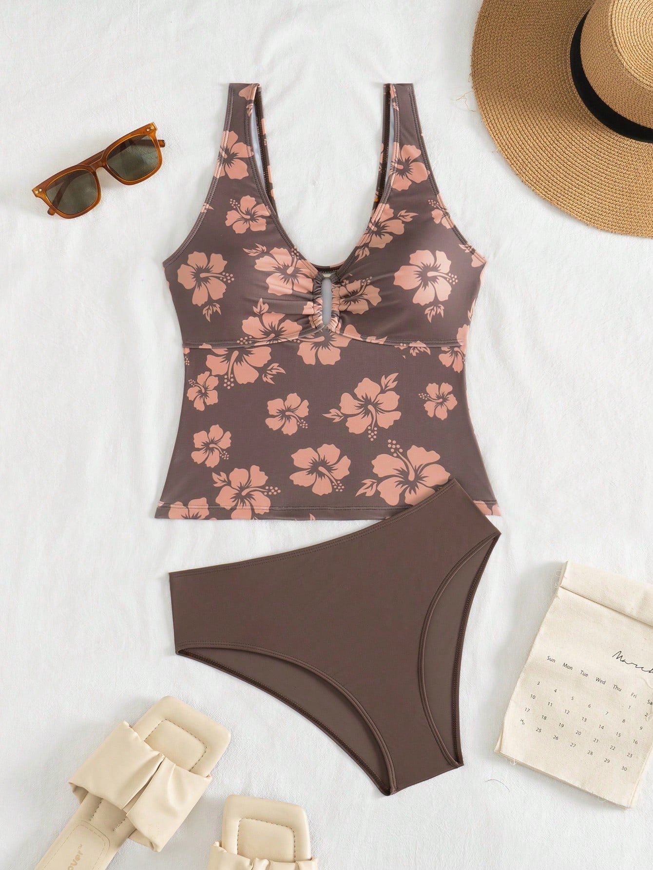 Swim Lushoire Swim Chicsea Random Print Strappy Bikini Top And Solid Color Bottoms Set For Women For Summer Beach Vacation