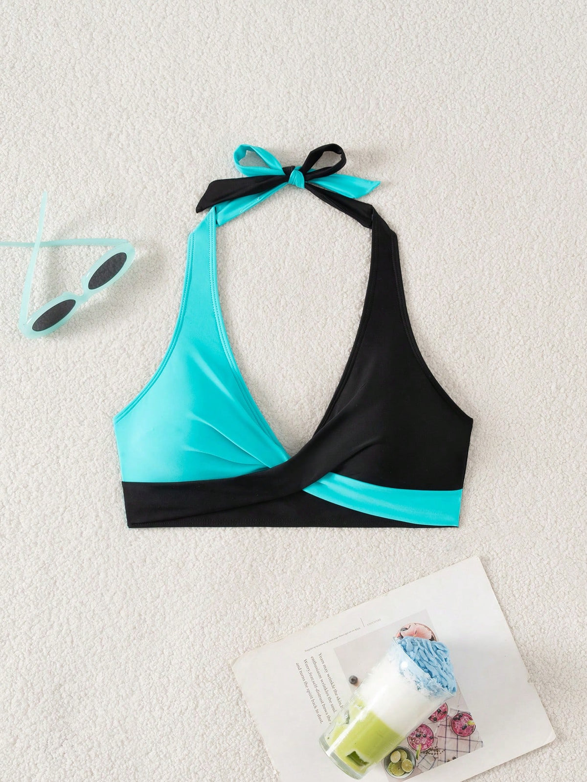 Swim Lushoire Women's Contrast Color Halter Bikini Top For Summer Beach Vacation