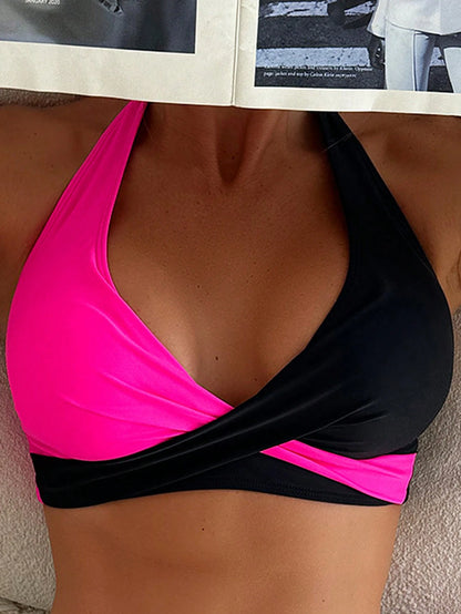 Swim Lushoire Women's Contrast Color Halter Bikini Top For Summer Beach Vacation