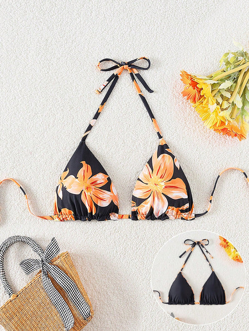 Swim Mod 1pc Women's Reversible Solid Color Spaghetti Strap Halter Neck Bikini Top For Summer Beach Vacation