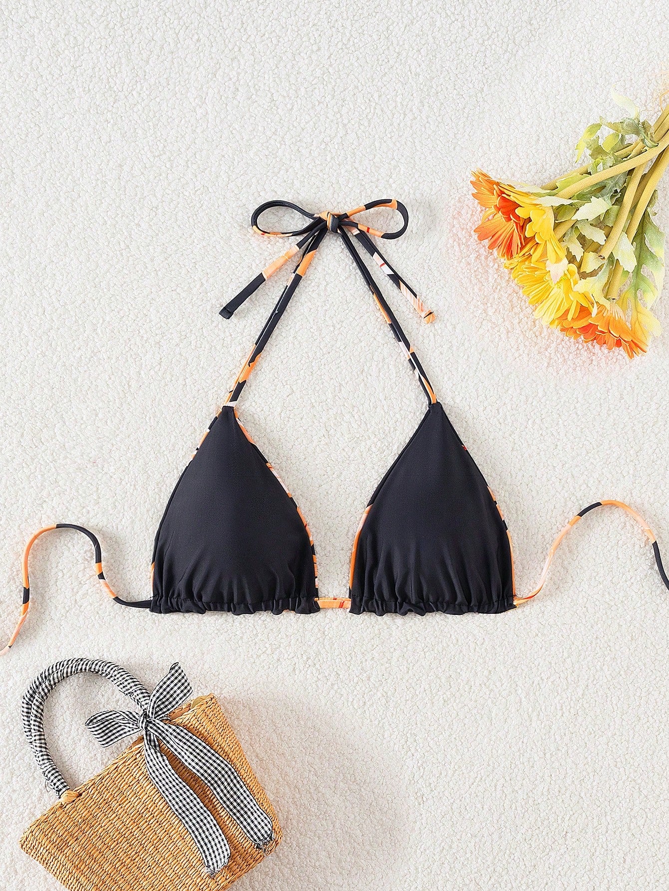 Swim Mod 1pc Women's Reversible Solid Color Spaghetti Strap Halter Neck Bikini Top For Summer Beach Vacation