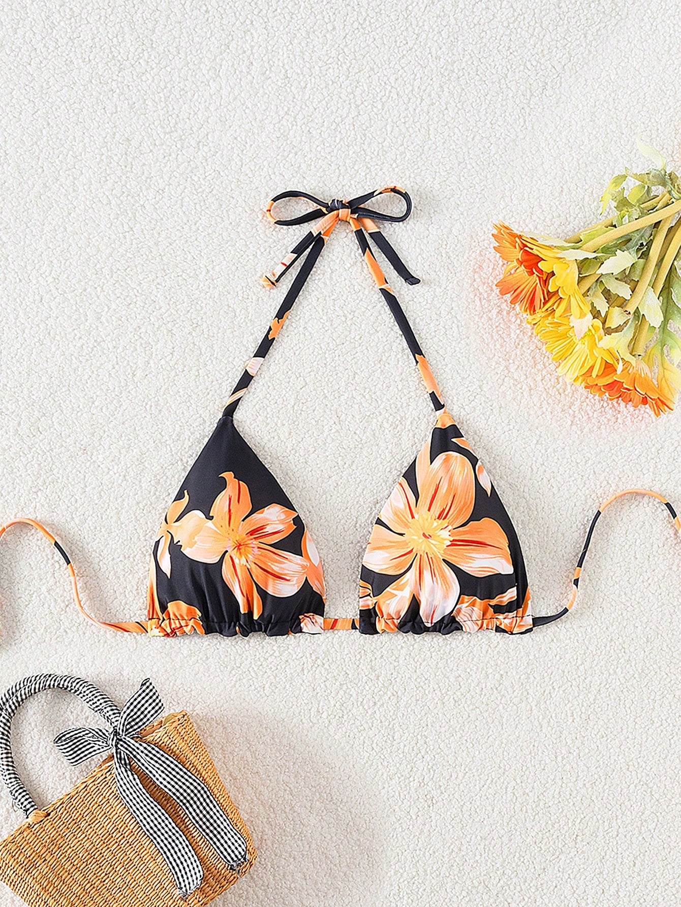 Swim Mod 1pc Women's Reversible Solid Color Spaghetti Strap Halter Neck Bikini Top For Summer Beach Vacation