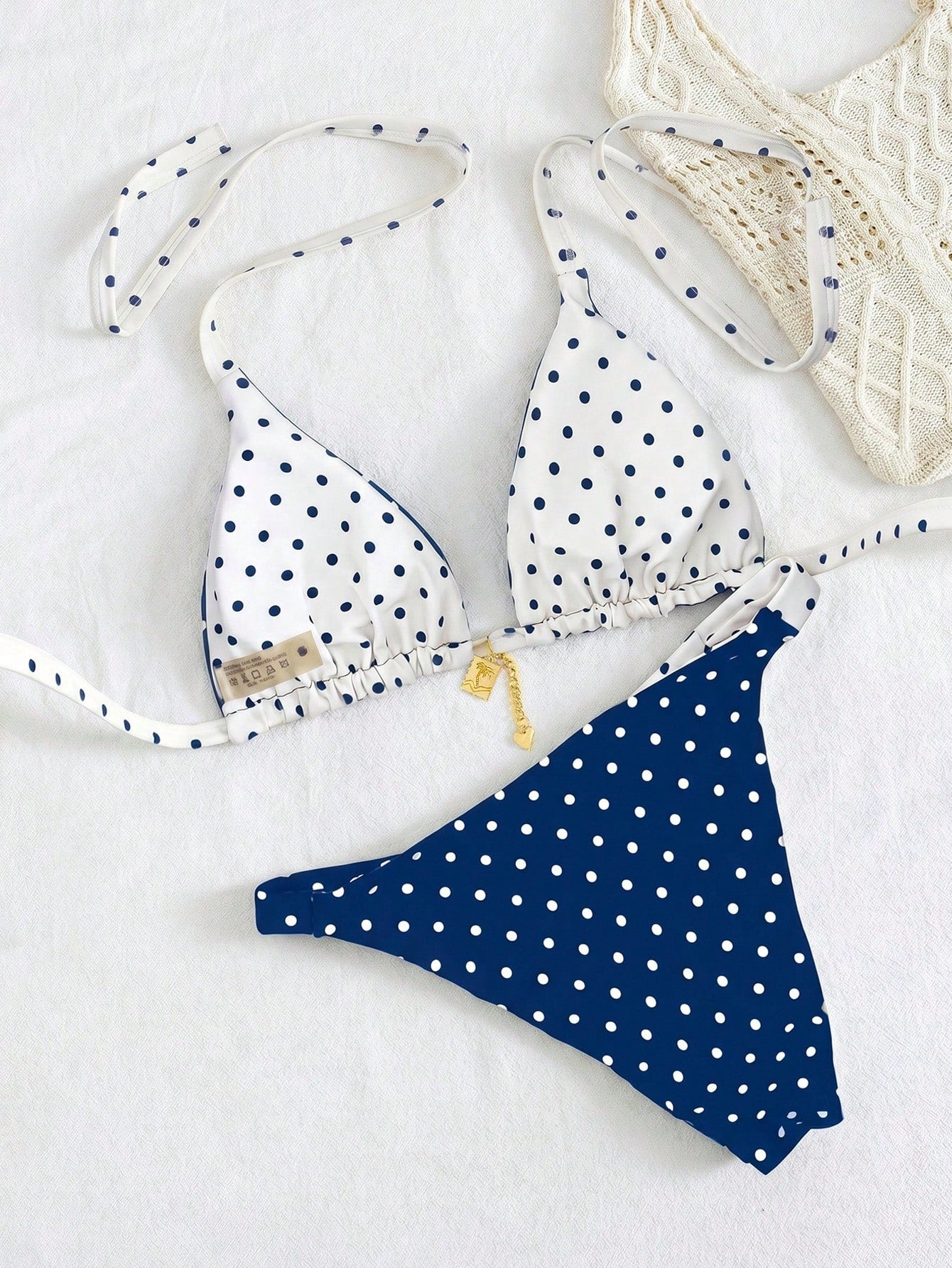 Swim Mod 2026 New Spring/Summer Plus Size 2-Piece Set Polka Dot Random Print Reversible Sweet Cute Summer New Vacation Camisole Women's Bikini Set Set Suitable For Summer Beach And Vacation