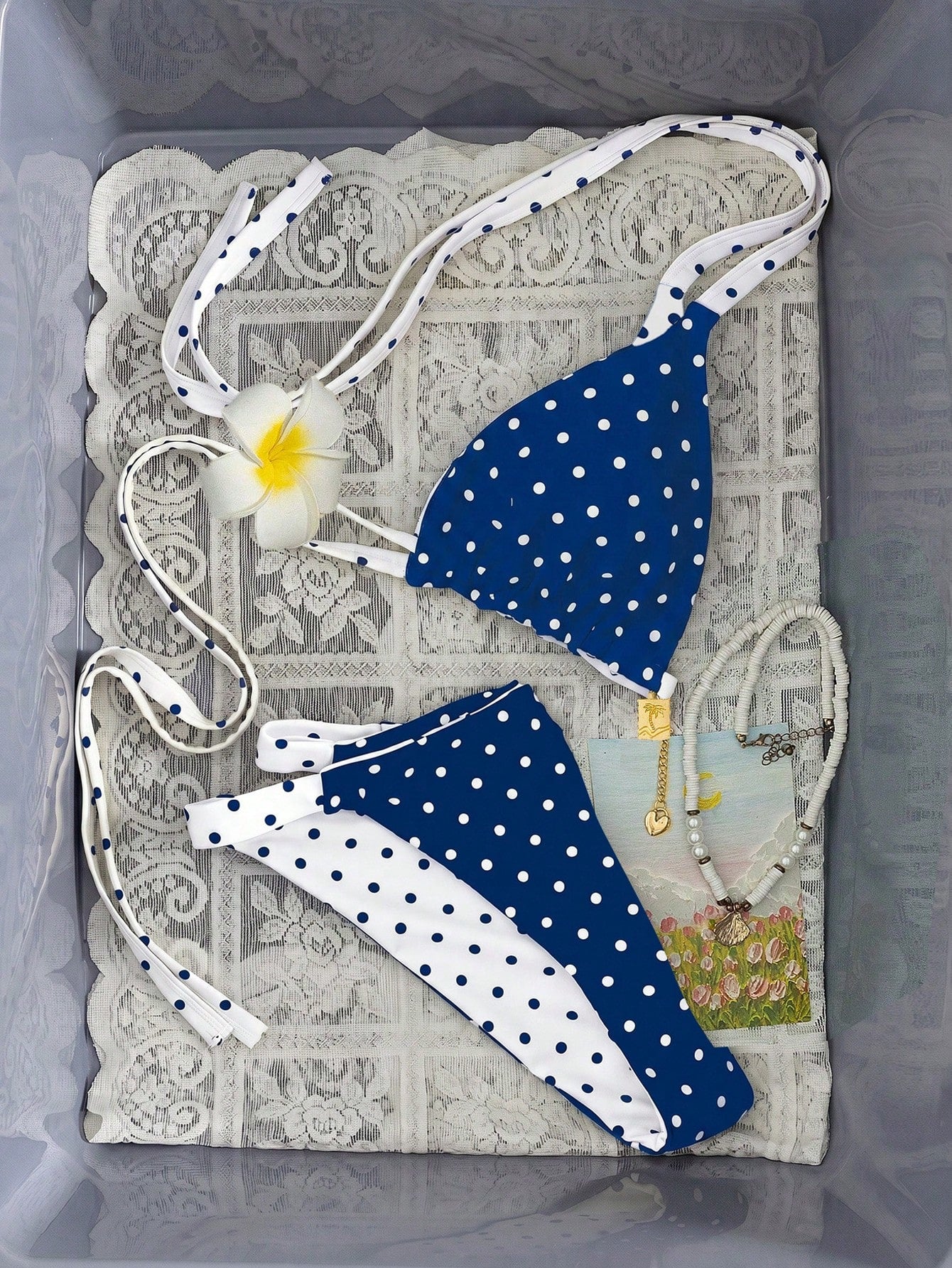 Swim Mod 2026 New Spring/Summer Plus Size 2-Piece Set Polka Dot Random Print Reversible Sweet Cute Summer New Vacation Camisole Women's Bikini Set Set Suitable For Summer Beach And Vacation