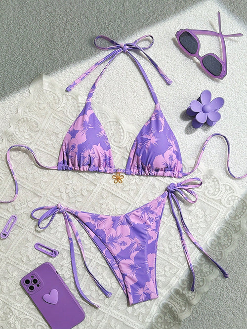 Swim Mod 2pcs/Set Floral Print Bikini Swimwear For Vacation & Beach Summer