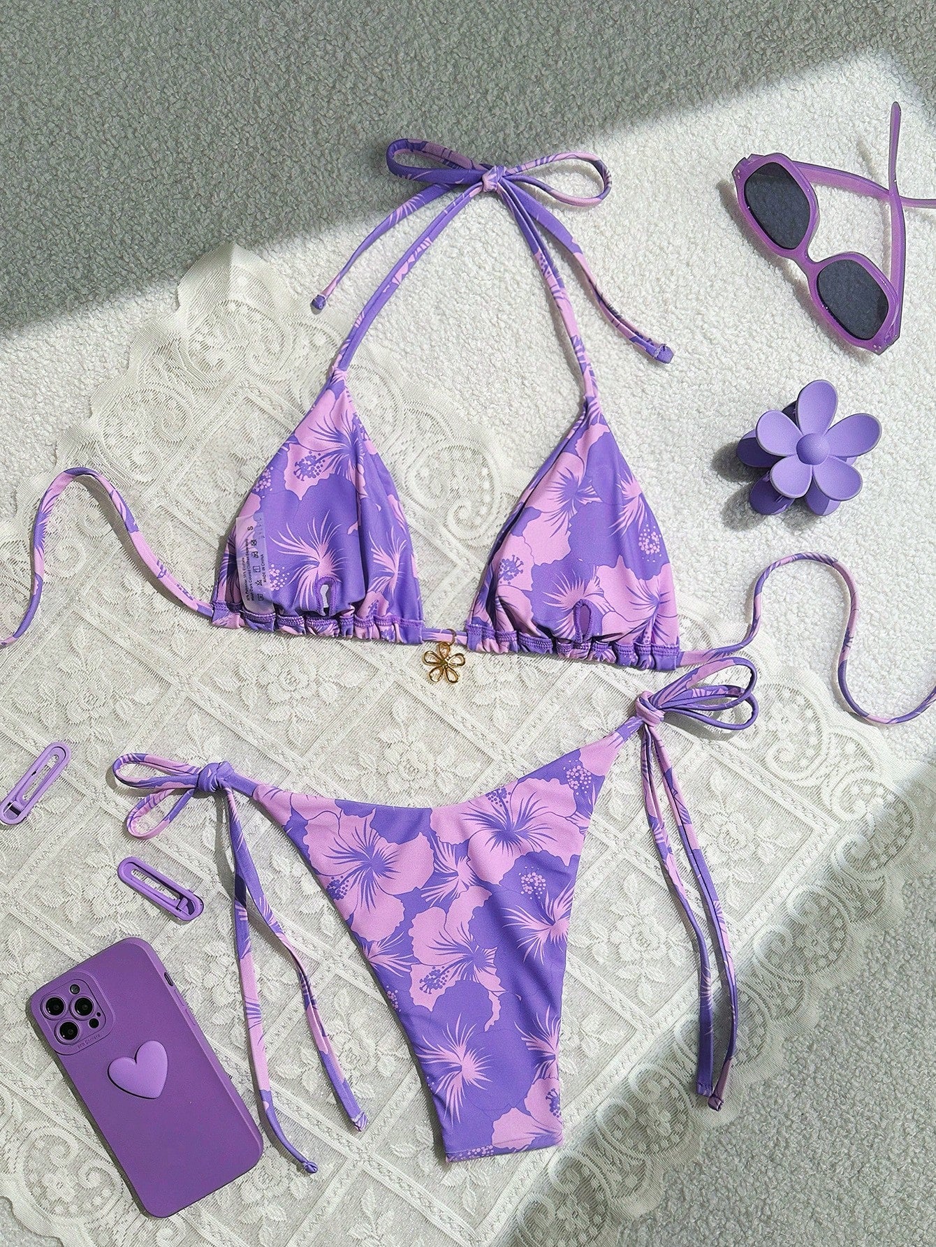 Swim Mod 2pcs/Set Floral Print Bikini Swimwear For Vacation & Beach Summer