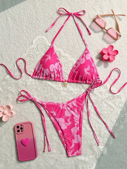 Swim Mod 2pcs/Set Floral Print Bikini Swimwear For Vacation & Beach Summer