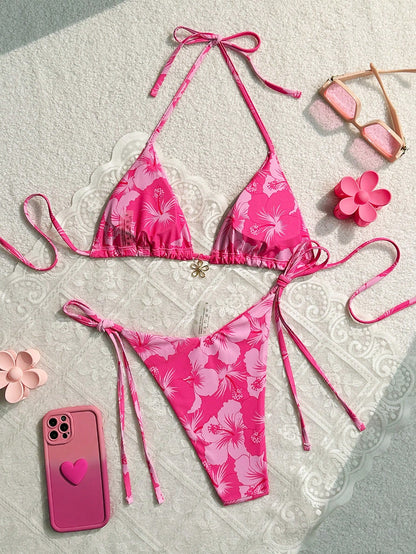 Swim Mod 2pcs/Set Floral Print Bikini Swimwear For Vacation & Beach Summer