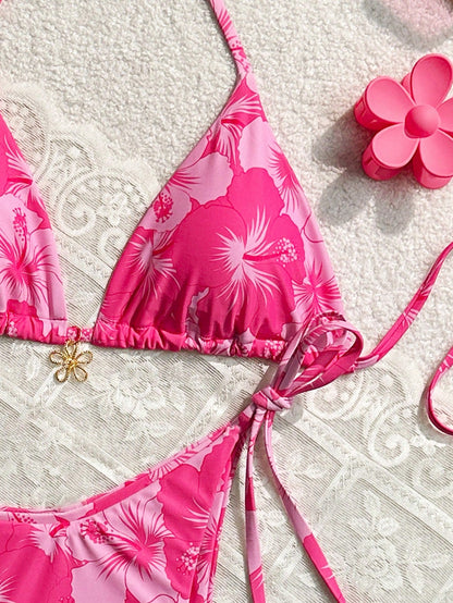 Swim Mod 2pcs/Set Floral Print Bikini Swimwear For Vacation & Beach Summer
