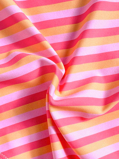 Swim Mod New Pink Orange Striped Halter Neck Tie Knot Cutout One-Piece Swimwear, Slimming High Cut Cheeky Monokini
