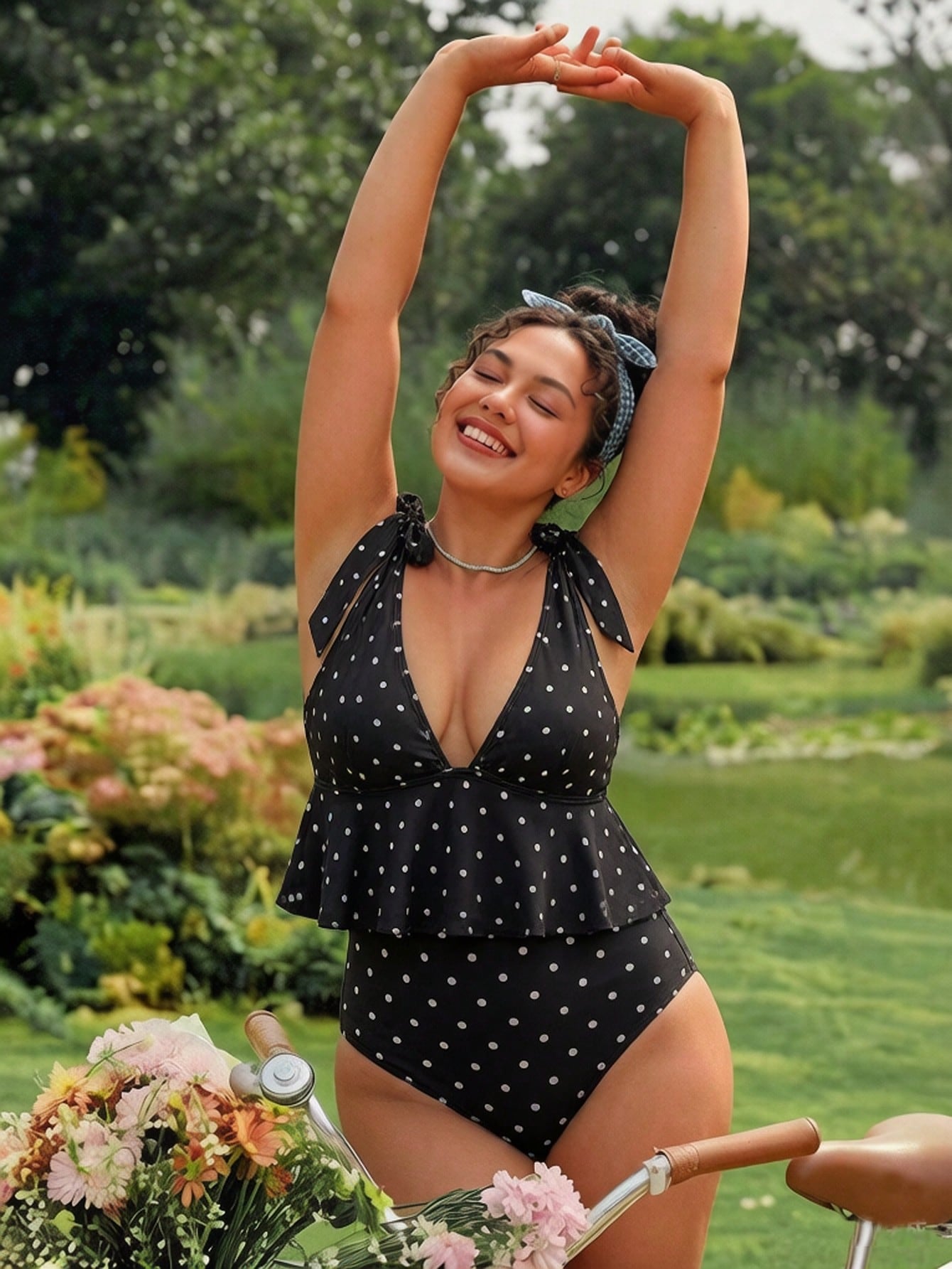 Swim Mod Plus Size 2026 Spring/Summer Hot-Selling New Fresh Digital Print Sexy Bikini 2 Pieces Swimwear With Removable Padding, Hollow Back Design, Cute Bowknot, Wide Straps, Underbust Flattering Slim
