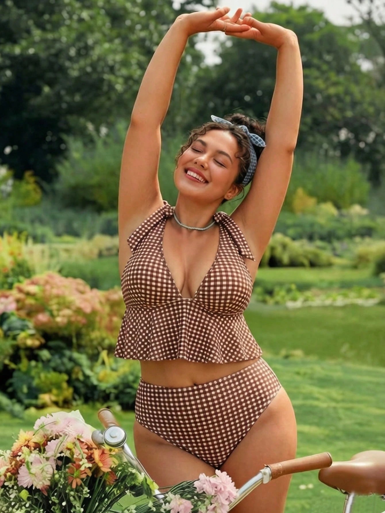 Swim Mod Plus Size 2026 Spring/Summer Hot-Selling New Fresh Digital Print Sexy Bikini 2 Pieces Swimwear With Removable Padding, Hollow Back Design, Cute Bowknot, Wide Straps, Underbust Flattering Slim