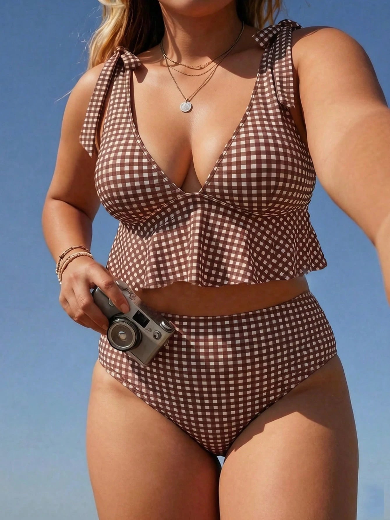 Swim Mod Plus Size 2026 Spring/Summer Hot-Selling New Fresh Digital Print Sexy Bikini 2 Pieces Swimwear With Removable Padding, Hollow Back Design, Cute Bowknot, Wide Straps, Underbust Flattering Slim