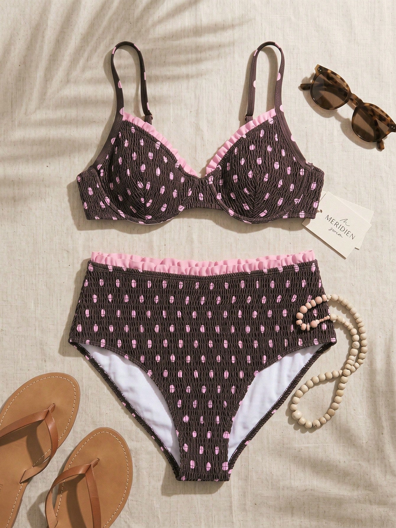 Swim Mod Plus Size Women's Sweet Fruit Print V-Neck Spaghetti Strap Swimwear Set, Suitable For Beach Vacation In Spring/Summer