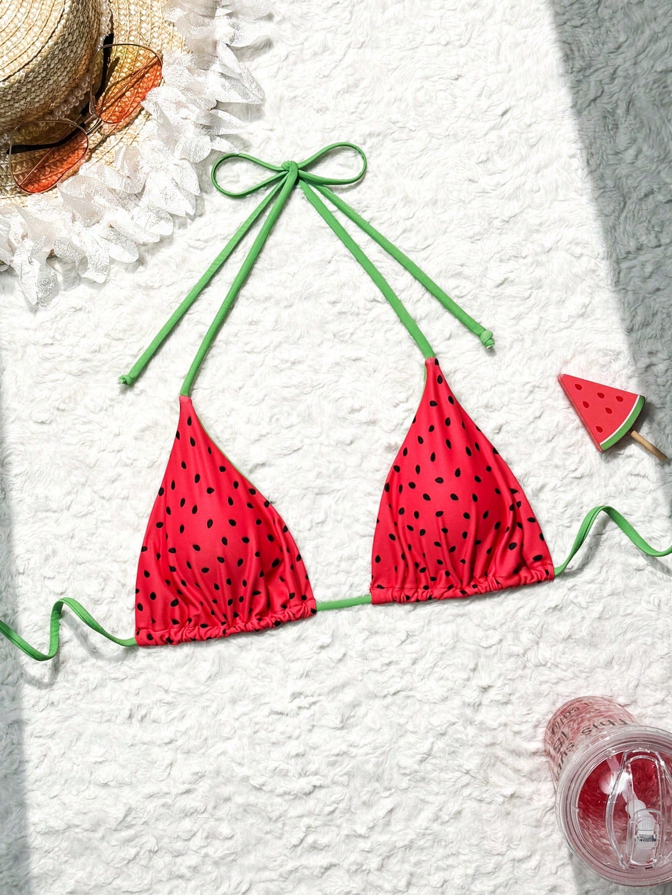 Swim Mod Summer Beach Colorblock Print Halter Swimwear Top