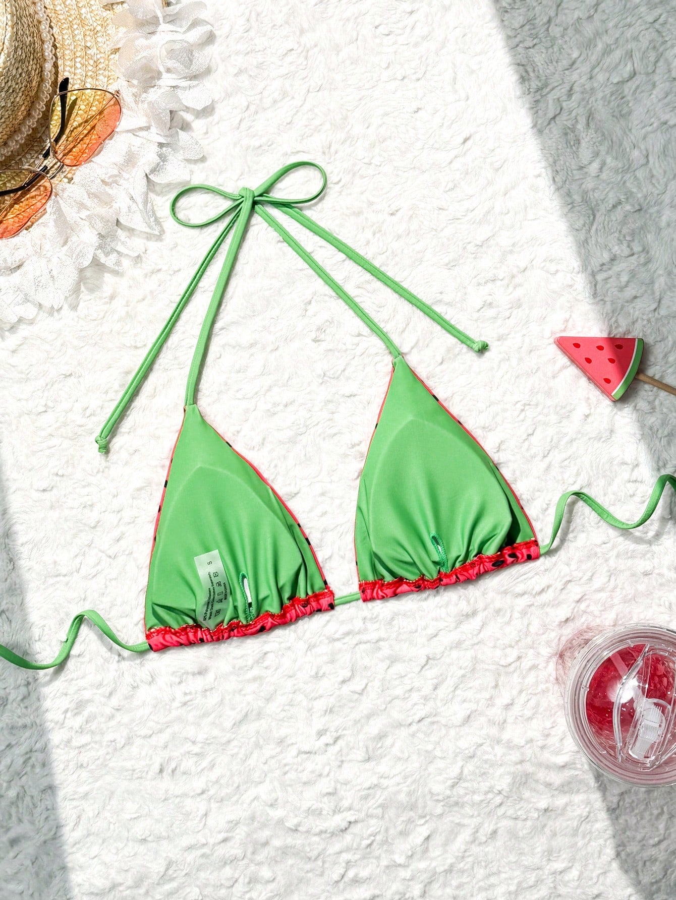 Swim Mod Summer Beach Colorblock Print Halter Swimwear Top