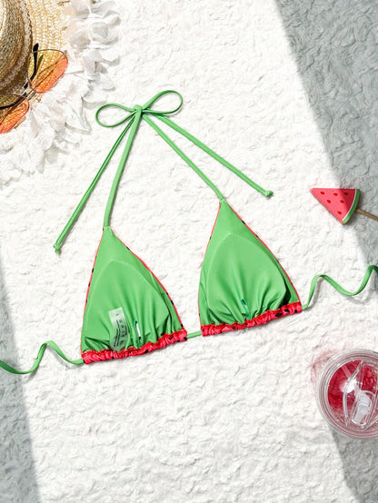 Swim Mod Summer Beach Colorblock Print Halter Swimwear Top