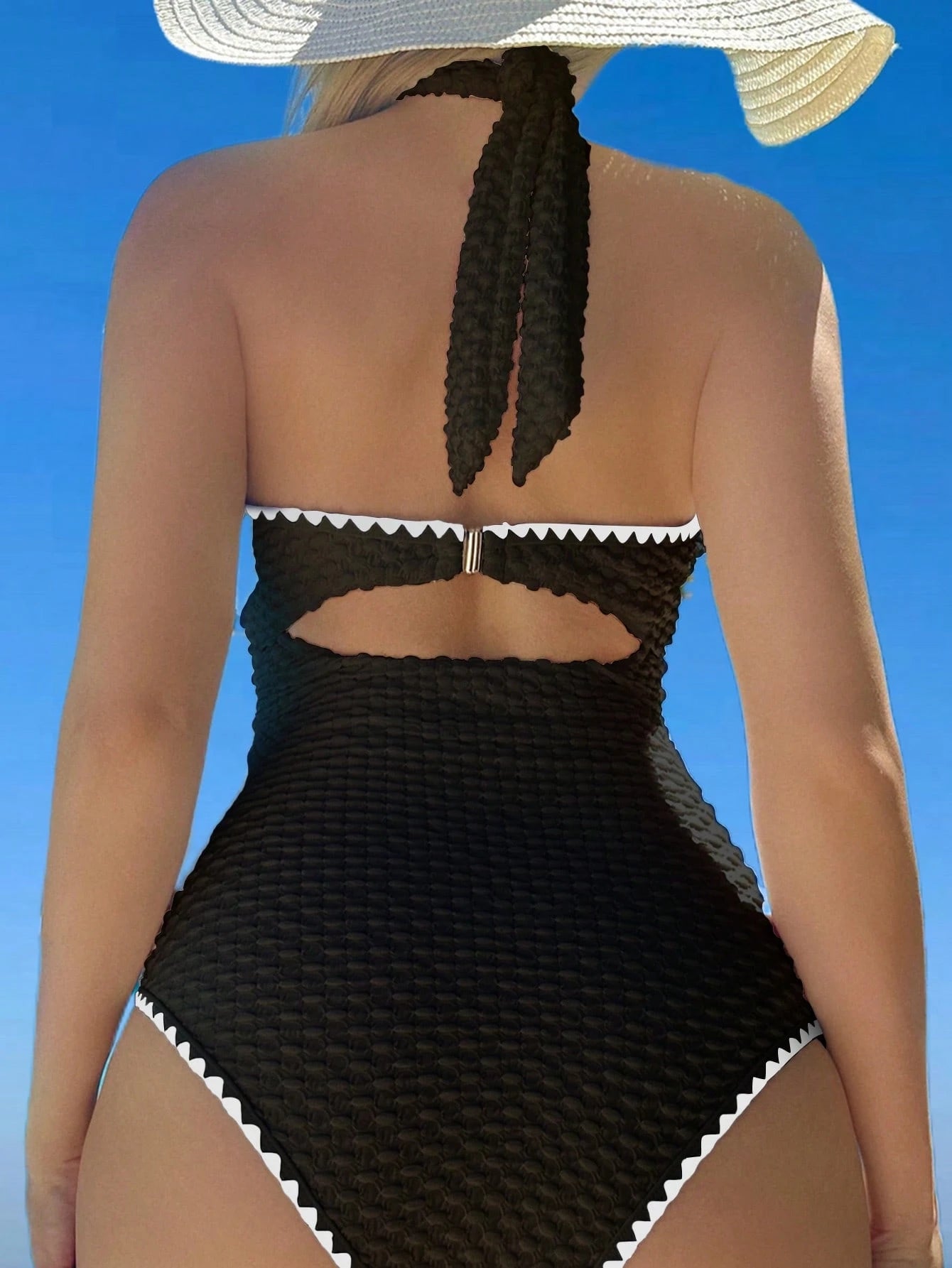 Swim Mod Summer Beach Halter Backless Hollow-Out One-Piece Swimsuit For Women