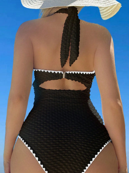 Swim Mod Summer Beach Halter Backless Hollow-Out One-Piece Swimsuit For Women