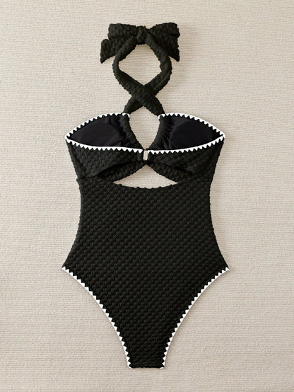 Swim Mod Summer Beach Halter Backless Hollow-Out One-Piece Swimsuit For Women