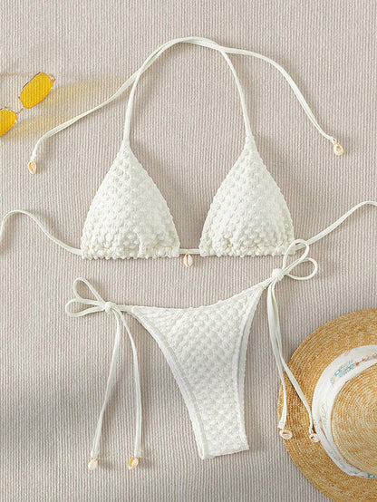 Swim Mod Summer Beach Halter Triangle Tie Side Bikini Set