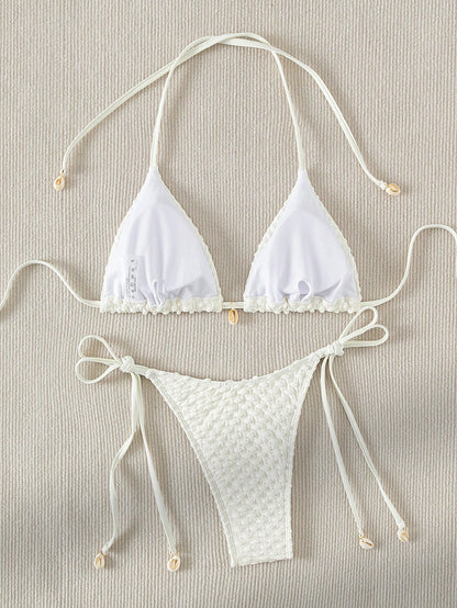 Swim Mod Summer Beach Halter Triangle Tie Side Bikini Set