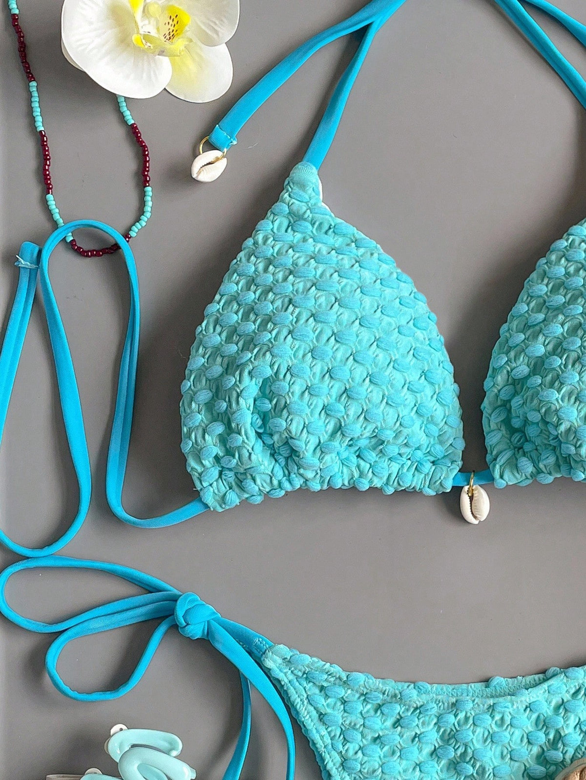 Swim Mod Summer Beach Halter Triangle Tie Side Bikini Set