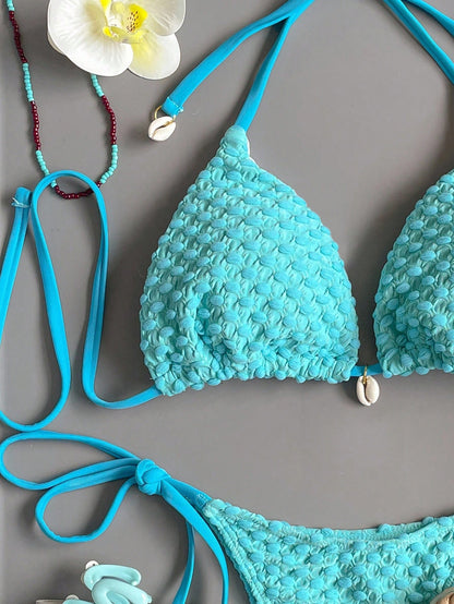 Swim Mod Summer Beach Halter Triangle Tie Side Bikini Set