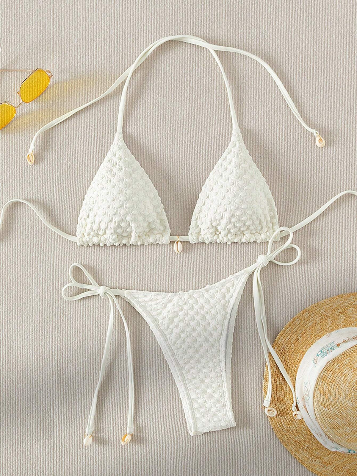Swim Mod Summer Beach Halter Triangle Tie Side Bikini Set