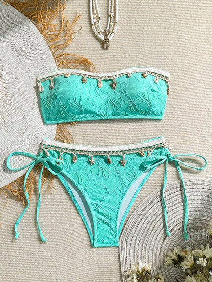 Swim Mod Women's Beach Vacation Pendant Decorated Bikini Set For Summer