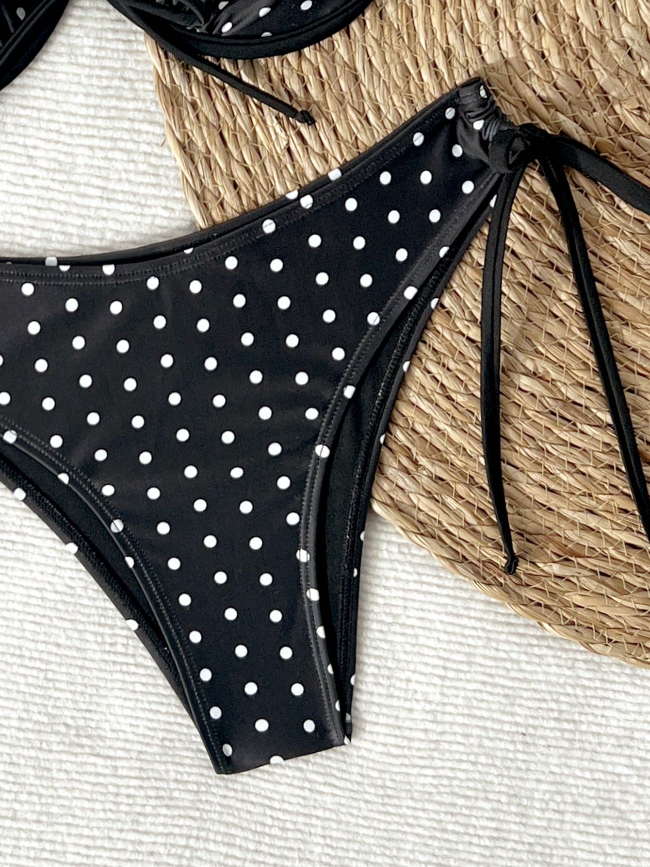 Swim Mod Women's Black And White Polka Dot Bikini Set,Underwire Spaghetti Strap Bowknot Top With Side Drawstring High Cut Bottoms,Summer Tropical Beach Party