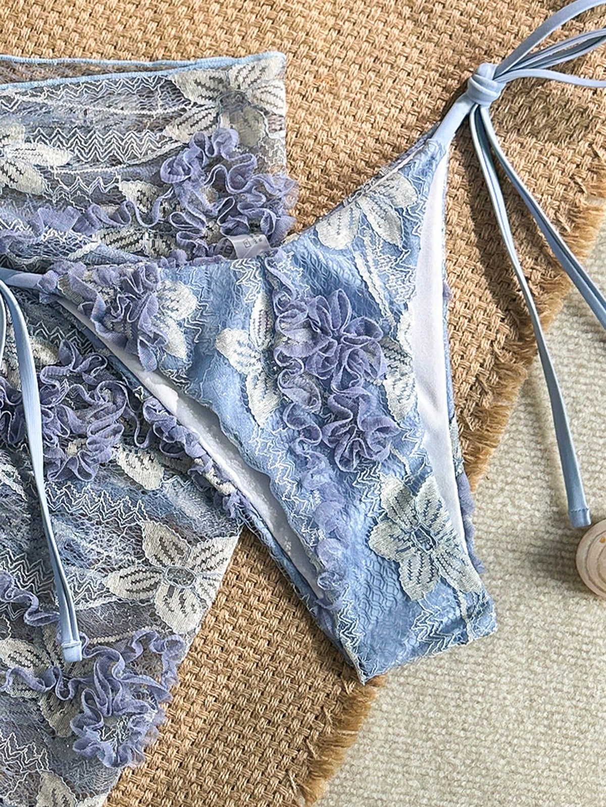 Swim Mod Women's Light Blue Floral 3-Piece Set,Halter Triangle Bra,Side Tie Bikini Bottoms Sarong Skirt,Summer Tropical Holiday Pool Party Beach Vacation
