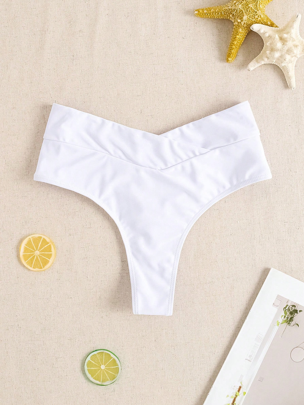 Swim Mod Women's Solid Color Sexy Crisscross Waist Bikini Bottom, Summer New Arrival White