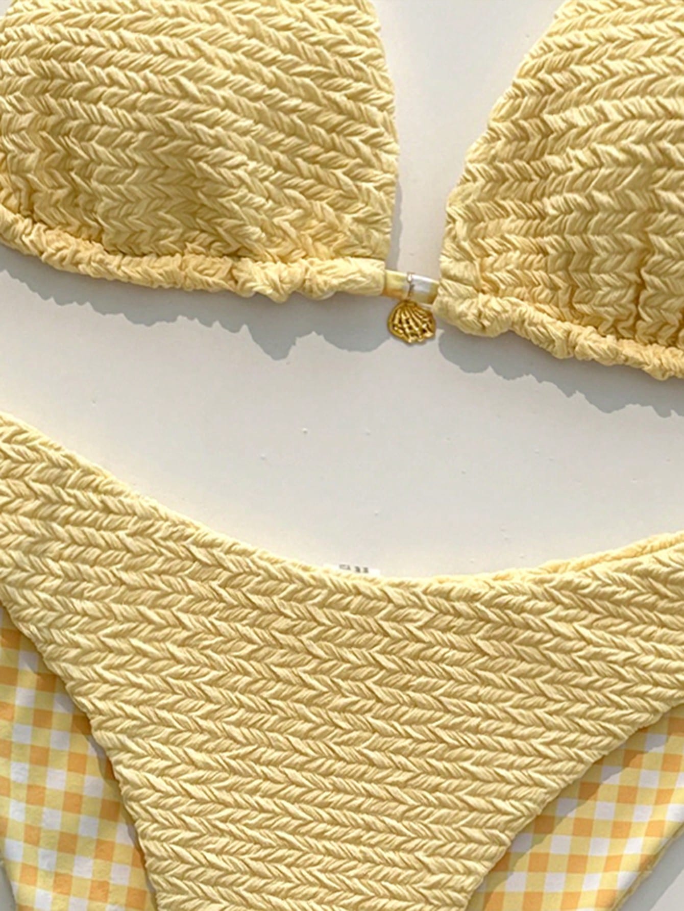 Swim Mod Women's Sweet Reversible Solid Color & Floral Print Bikini Set,Yellow Summer Casual Beach Holiday Vacation Swimwear For Millennium Western Style