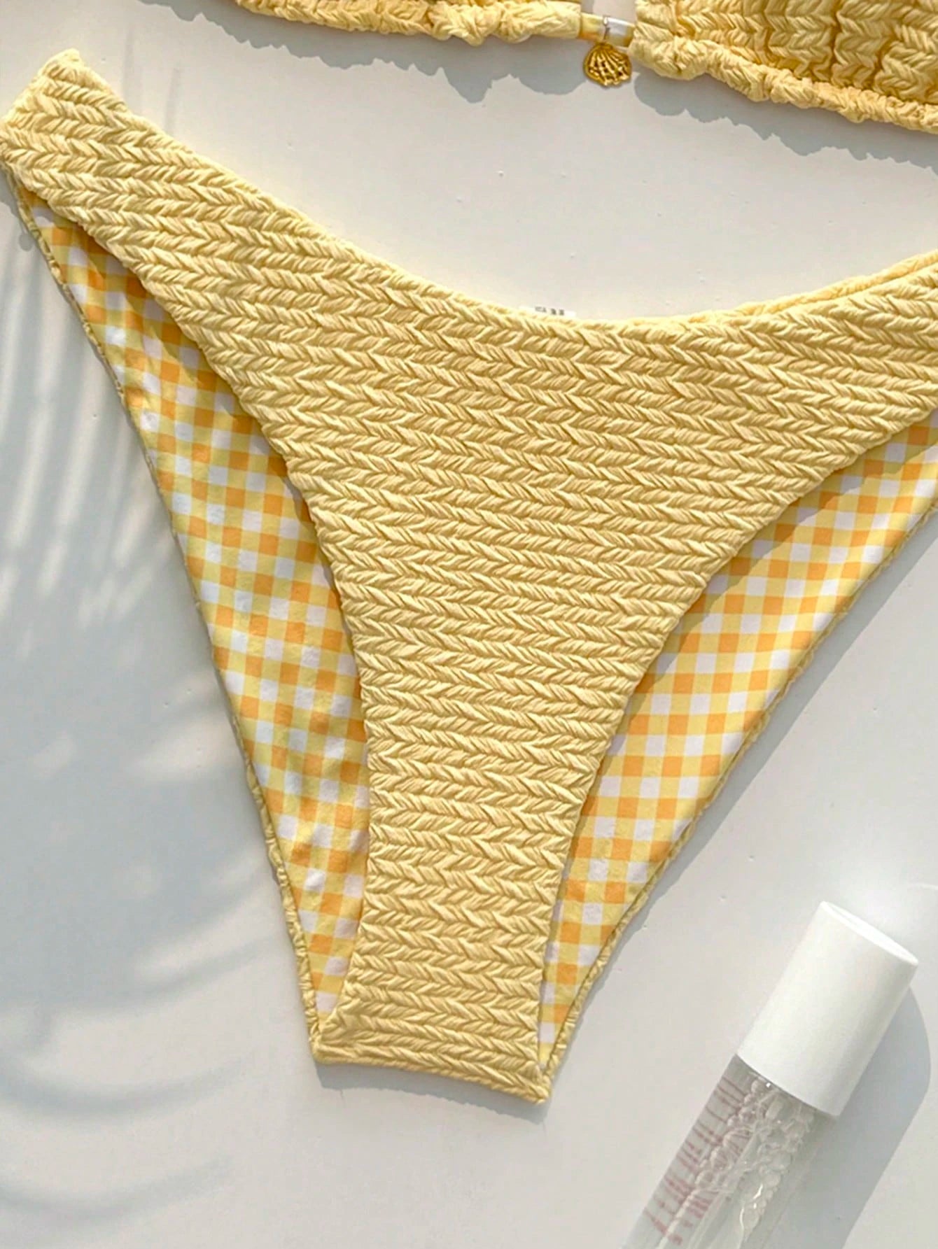 Swim Mod Women's Sweet Reversible Solid Color & Floral Print Bikini Set,Yellow Summer Casual Beach Holiday Vacation Swimwear For Millennium Western Style