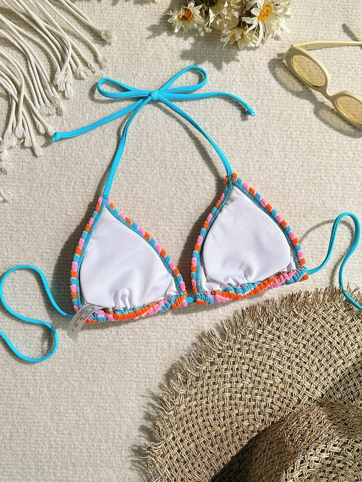 Swim Mod Women Summer Beach Halter Strap Colorful Striped Bikini Top