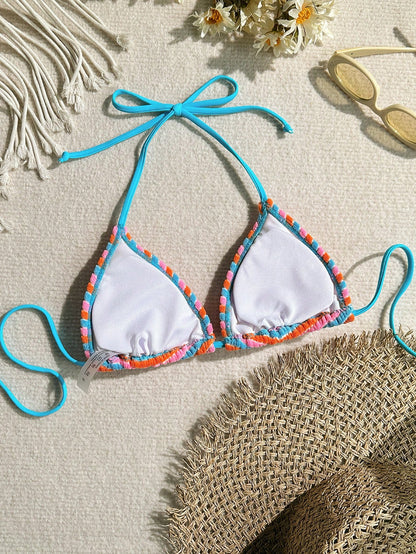 Swim Mod Women Summer Beach Halter Strap Colorful Striped Bikini Top
