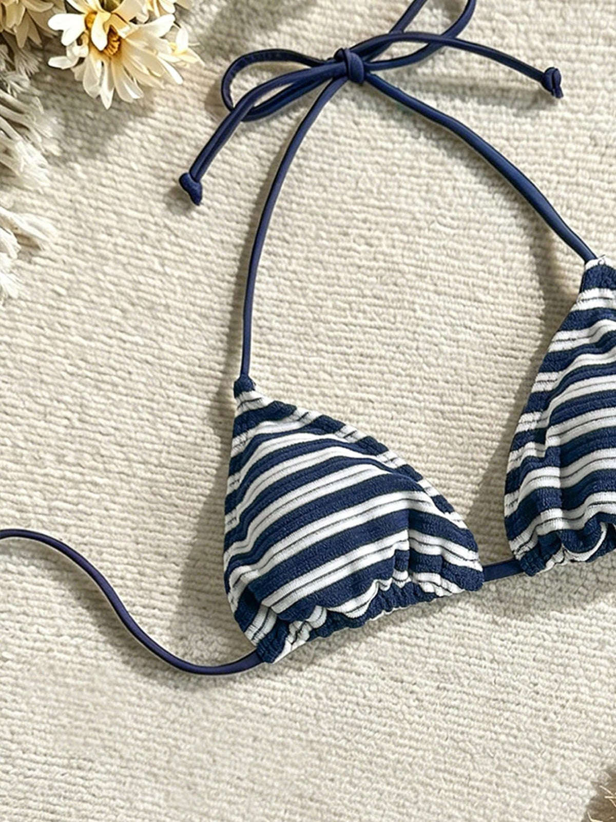 Swim Mod Women Summer Beach Halter Strap Colorful Striped Bikini Top