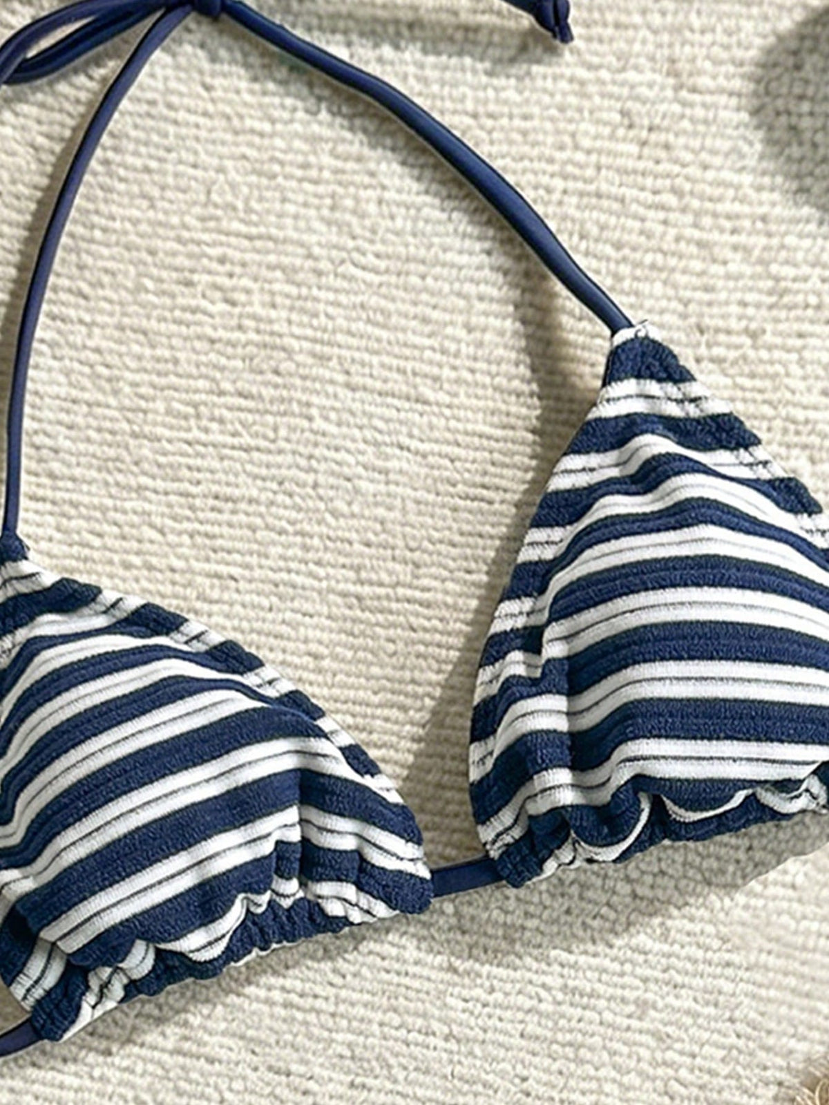 Swim Mod Women Summer Beach Halter Strap Colorful Striped Bikini Top