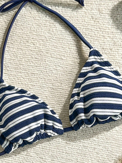 Swim Mod Women Summer Beach Halter Strap Colorful Striped Bikini Top