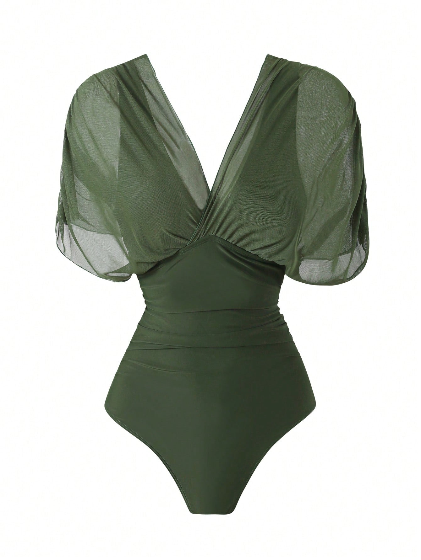 Swim Oasis 2026 New Spring/Summer Women 2pcs Solid Color One Piece Swimsuit With Mesh Maxi Skirt, Beach Resort Casual Swimwear Set