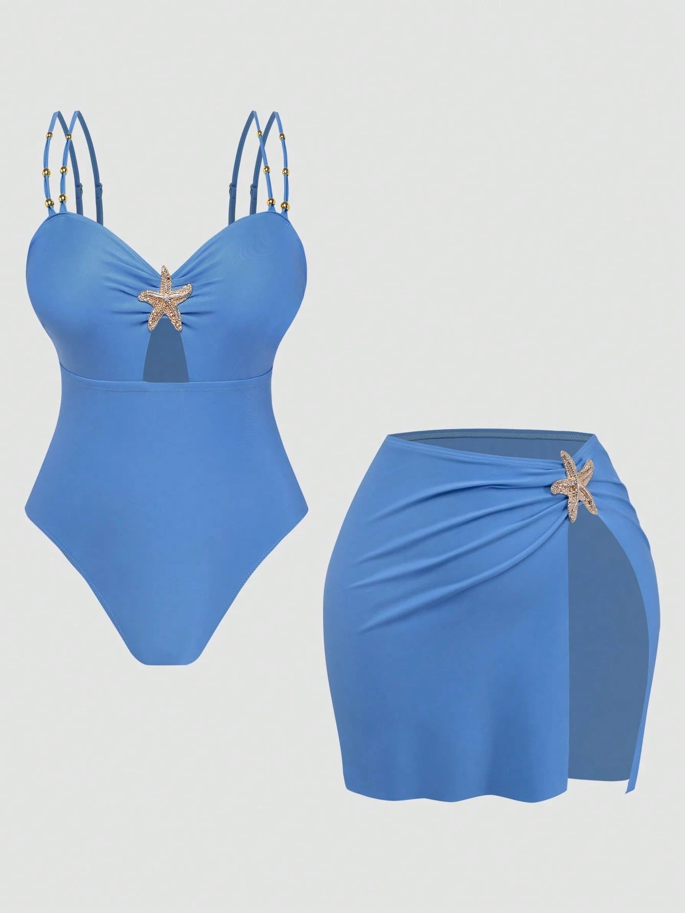 Swim Oasis 2026 New Summer Beach Vacation Women's Elegant Plus Size One-Piece Swimsuit, Women's Elegant Swimsuit Two Pieces Set, Beaded Elegant Decor Double Shoulder Strap Tummy Control Slimming One-P